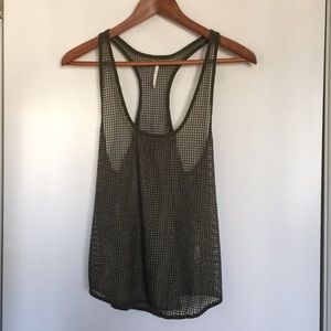Free People Green Sparkle Mesh Tank Top Size S